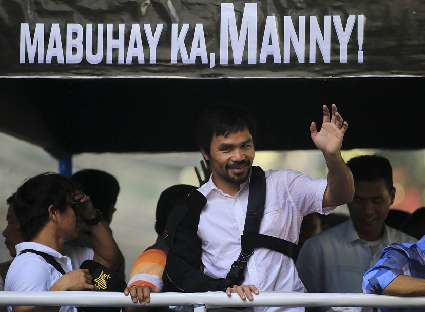 “Mabuhay Ka, Manny!”. In poche parole: “Lunga vita a te, Manny!” (Action Images)